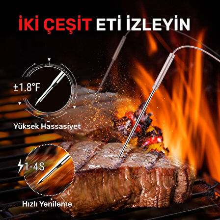 ThermoPro TP28C 2Problu Zamanlayıcılı 150m Kablosuz Barbekü/Mangal Profesyonel Pişirme Termometresi