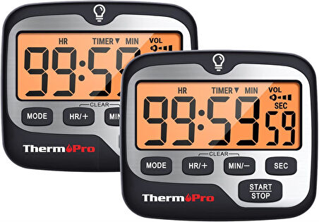 ThermoPro TM01 Mutfak,Spor, Ders Alarmlı Kronometre, Geri Sayım Sayacı ve Dijital Saat - 2 Adet