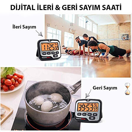 ThermoPro TM01 Mutfak,Spor, Ders Alarmlı Kronometre, Geri Sayım Sayacı ve Dijital Saat - 2 Adet