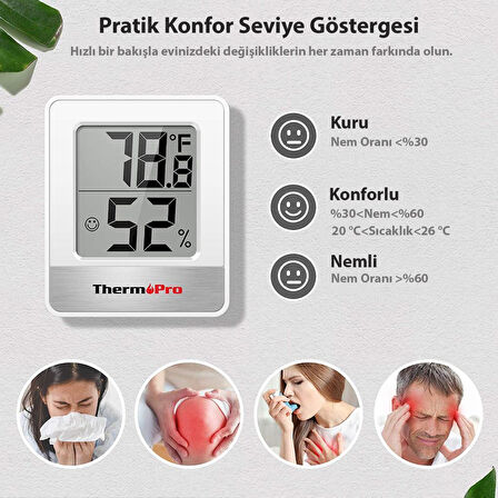 ThermoPro TP49W Mini İç Mekan Dijital Isı ve Nem Ölçer Termometre 2 Adet