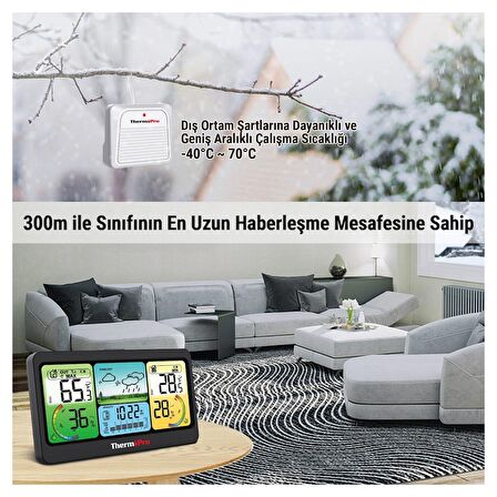 ThermoPro TP280B 7" Wi-Fi İç ve Dış Mekan Dijital Sıcaklık, Nem, Basınç Ölçer ve Hava Tahmin İstasyonu