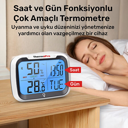 ThermoPro TP393B 7" Wi-Fi İç ve Dış Mekan Sıcaklık, Nem, Basınç Ölçer Geniş Ekranlı Termometre