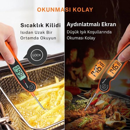 Thermopro TP605O Katlanabilir Problu Profesyonel Gıda Pişirme Termometresi-Turuncu