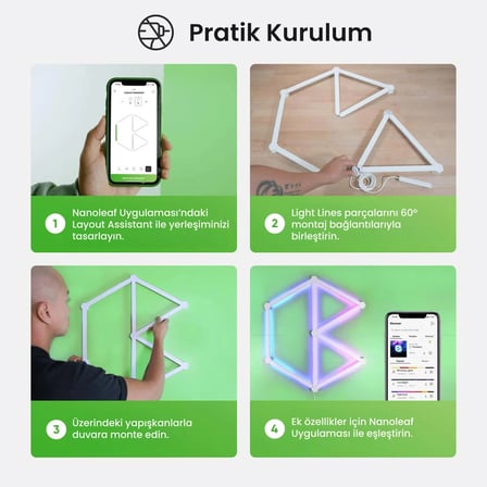 Nanoleaf Akıllı RGBW Led Işık Şerit Genişletme Paketi App Kontrollü,3 Parça, Beyaz, Google Home, Alexa, Razer Chroma, Apple Home Destekli