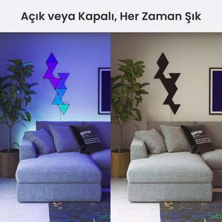 Nanoleaf Üçgen Akıllı RGBW Duvar Paneli Başlangıç Paketi App Kontrollü, 9 Parça, Siyah, Google Home, Alexa, Razer Chroma, Apple Home Destekli