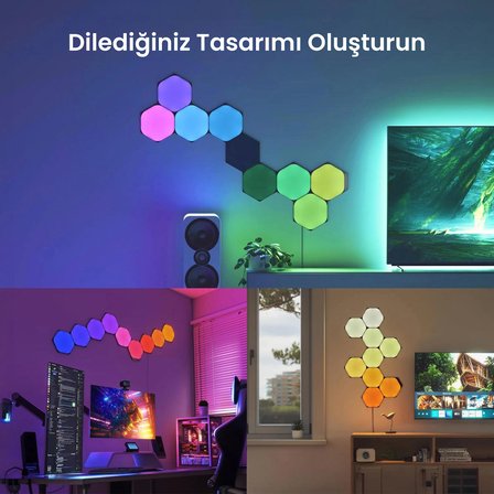 Nanoleaf Altıgen Akıllı RGBW Duvar Paneli Başlangıç Paketi App Kontrollü, 9 Parça, Siyah, Google Home, Alexa, Razer Chroma, Apple Home Destekli
