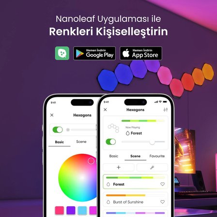 Nanoleaf Altıgen Akıllı RGBW Duvar Paneli Başlangıç Paketi App Kontrollü, 9 Parça, Siyah, Google Home, Alexa, Razer Chroma, Apple Home Destekli
