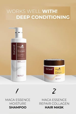 Maca Özü Onarıcı Repair Kolajen Saç Maskesi 500 ml + Maca Özü Nemlendirici Şampuan 500 ml Karsel
