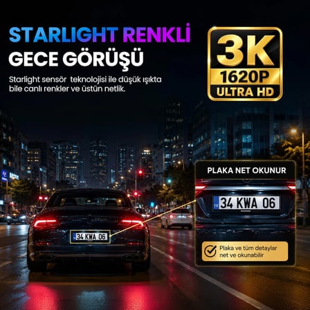 Kawa D6 3K 1620P 145° Geniş Açı Lens DSI-2 Gece Görüşlü G-Sensörlü WDR WiFi Araç Kamerası