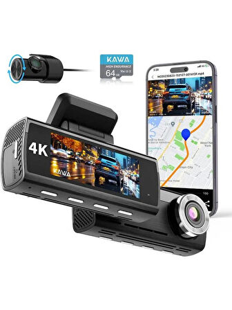 Kawa D8 2 Kameralı Ön / Arka 4K + 1080P Sony Starvis Sensörlü Türkçe Wi-Fi Gps'li Araç Kamerası OUTLET