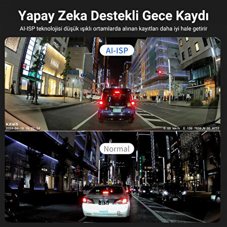 Kawa D11 2 Kameralı Ön / Arka 4K+1080P Sony STARVIS Sensörlü Yapay Zeka Destekli Wi-Fi GPS'li Araç Kamerası