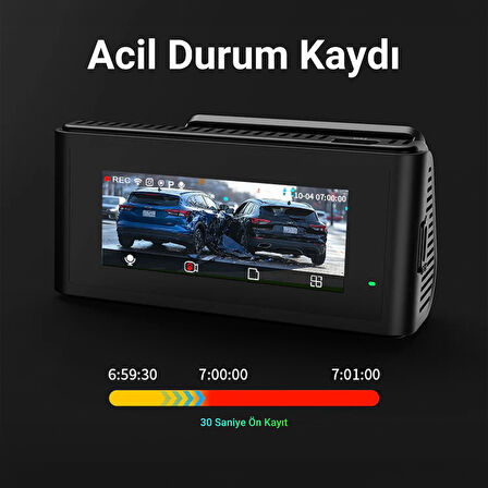 Kawa D11 2 Kameralı Ön / Arka 4K+1080P Sony STARVIS Sensörlü Yapay Zeka Destekli Wi-Fi GPS'li Araç Kamerası