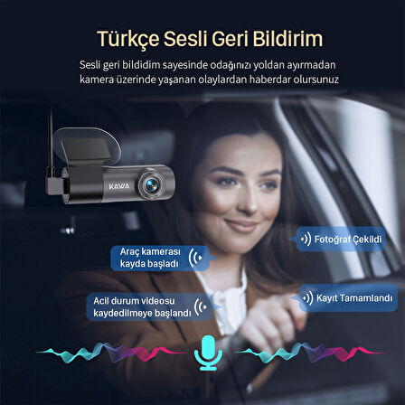 Kawa D5 Gen2 2K 1296P WiFi 145° Geniş Açı Lens Gece Görüşlü 32GB Hafıza Kartlı Akıllı Araç Kamerası