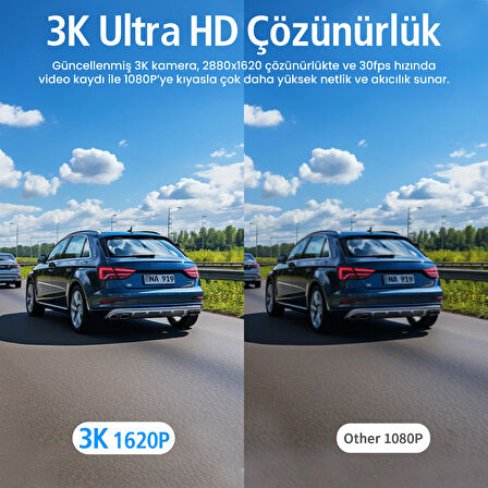 Kawa D6 3K 1620P WDR WiFi 145° Geniş Açı Lens Araç Kamerası + 32GB Hafıza kartı