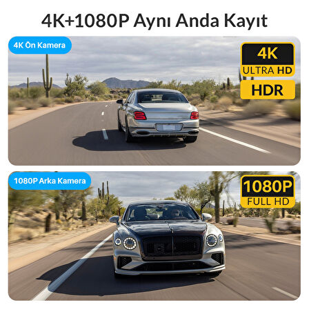 Kawa D7 2 Kameralı Ön ve Arka 4K+1080P HDR Wi-Fi 6 ve GPS'li Araç Kamerası + 64GB Hafıza Kartı