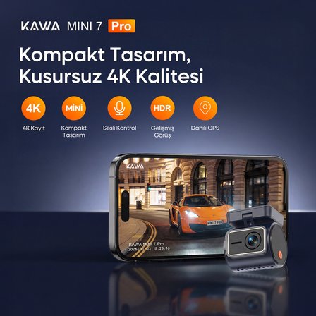 Kawa Mini 7 Pro 4K Ultra HD HDR Wi-Fi 6 GPS'li Mini Araç Kamerası