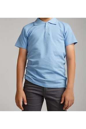 Mavi Polo Yaka Lakost T-shirt Kısa Kollu Okul Tişörtü