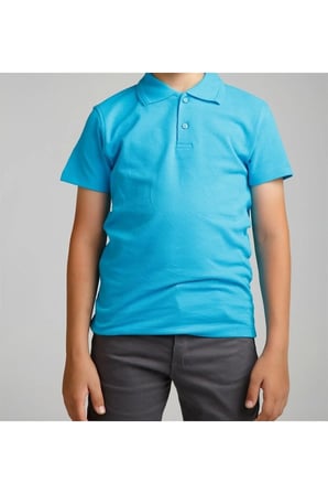 Mavi Polo Yaka Lakost T-shirt Kısa Kollu Okul Tişörtü