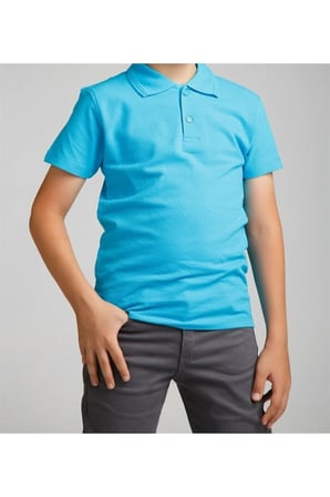 Mavi Polo Yaka Lakost T-shirt Kısa Kollu Okul Tişörtü
