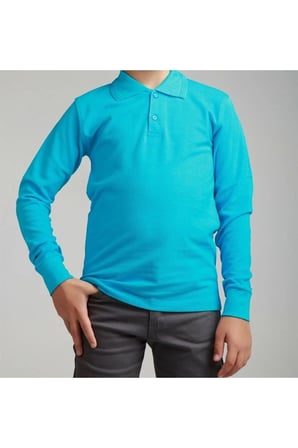 Turkuaz Polo Yaka Lakost T-shirt Uzun Kollu Okul Tişörtü