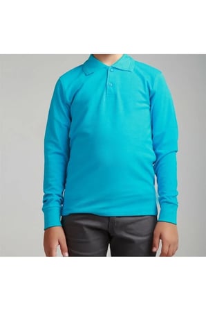 Turkuaz Polo Yaka Lakost T-shirt Uzun Kollu Okul Tişörtü