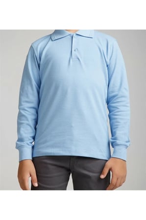 Turkuaz Polo Yaka Lakost T-shirt Uzun Kollu Okul Tişörtü