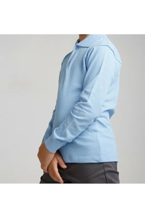 Turkuaz Polo Yaka Lakost T-shirt Uzun Kollu Okul Tişörtü
