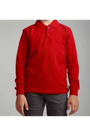 Turkuaz Polo Yaka Lakost T-shirt Uzun Kollu Okul Tişörtü