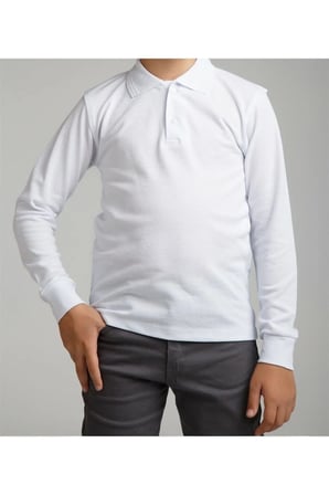 Turkuaz Polo Yaka Lakost T-shirt Uzun Kollu Okul Tişörtü