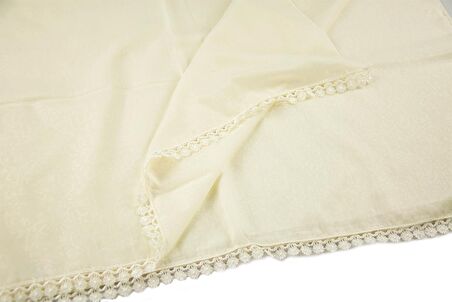 Anneler Gününe Özel Silindir Kutulu Set - İnci Tesbihli - Pamuklu Desenli Fistolu Mevlid Örtülü - Krem Renk