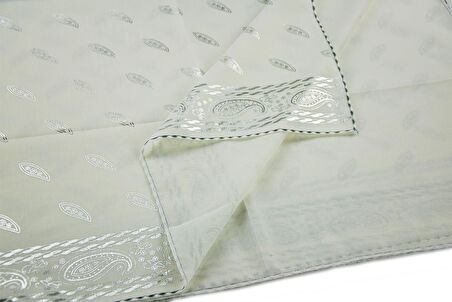 Biricik Anneme Özel Silindir Kutulu Set - İnci Tesbihli - Varaklı Kesik Elyaf Mevlid Örtülü - Krem Renk