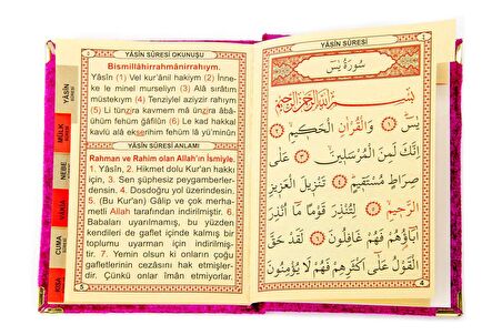 10 ADET - Ekonomik Kadife Kaplı Yasin Kitabı - Çanta Boy - Fuşya Renk - Dini Hediyelik