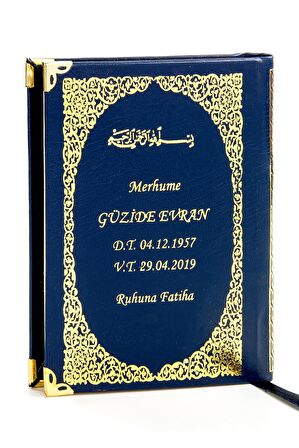 50 ADET - İsim Baskılı Ciltli Yasin Kitabı - Çanta Boy - 208 Sayfa - Lacivert Renk - Mevlid Hediyeliği