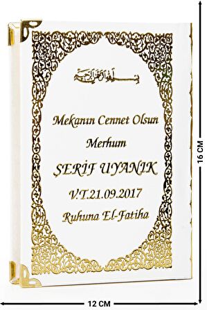 50 ADET - İsim Baskılı Ciltli Yasin Kitabı - Çanta Boy - Beyaz - 128 Sayfa - Mevlit Hediyeliği