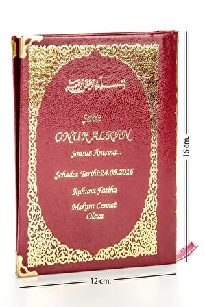 50 ADET - İsim Baskılı Ciltli Yasin Kitabı - Çanta Boy - Kırmızı - 128 Sayfa - Mevlit Hediyeliği