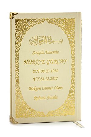 50 ADET - İsim Baskılı Ciltli Yasin Kitabı - Orta Boy - Krem Renk - Mevlit Hediyeliği