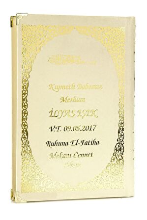 50 ADET - İsim Baskılı Ciltli Yasin Kitabı - Orta Boy - Krem Renk - Mevlit Hediyeliği