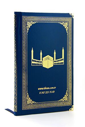 50 ADET - İsim Baskılı Ciltli Yasin Kitabı - Osmanlı Desenli - Orta Boy - 176 Sayfa - Lacivert Renk - Dini Hediyelik