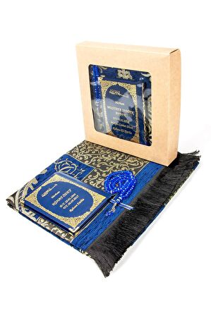 50 ADET - İsim Baskılı Ciltli Yasin Kitabı - Seccadeli - Tesbihli - Kutulu - Lacivert - Mevlit Hediye Seti