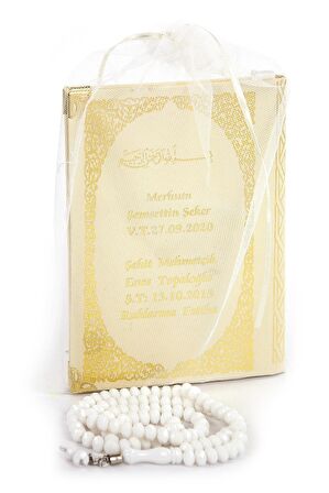 50 ADET - İsim Baskılı Ciltli Yasin Kitabı Çanta Boy 128 Sayfa Tesbihli Krem Renk Mevlit Hediyesi