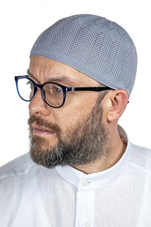 Safir İnce Örme Dantel Namaz Takkesi Gri 1 Adet