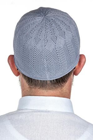 Safir İnce Örme Dantel Namaz Takkesi Gri 1 Adet