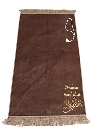 Kişiye Özel İsim İşlemeli Lüks Düz Desensiz Kadife Velür Seccade  AçıkKahverengi