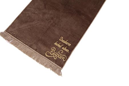 Kişiye Özel İsim İşlemeli Lüks Düz Desensiz Kadife Velür Seccade  AçıkKahverengi