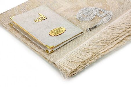 10 Adet Hediyelik  Özel Set - Kadife Kaplı Yasin Kitabı - Cep Boy - İsme Özel Plakalı - Seccadeli - Tesbihli - Kutulu - Beyaz