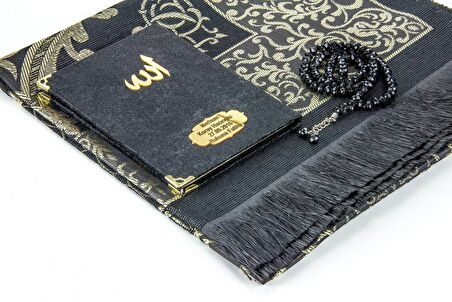 10 Adet Özel Hediyelik Kadife Kaplı Yasin Kitabı - Çanta Boy - İsme Özel Plakalı - Seccadeli - Tesbihli - Kutulu - Siyah