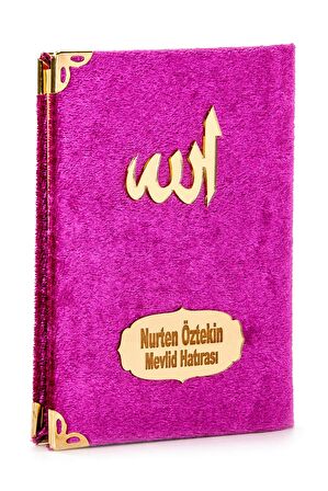 10 Adet Özel Hediyelik Kadife Kaplı Yasin Kitabı - Çanta Boy - İsme Özel Plakalı - Seccadeli - Tesbihli - Kutulu - Fuşya