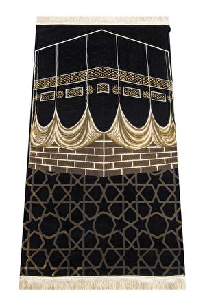 Kabe Desenli Ultra Plus Siyah Şönil Seccade 2