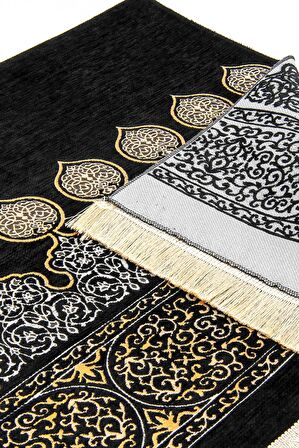 Kabe Desenli Ultra Plus Siyah Şönil Seccade 9