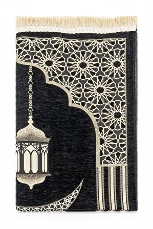 Desenli Şönil Seccade - Siyah Renk